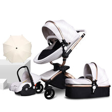 Load image into Gallery viewer, Free Ship Leather 3 in 1 Baby Stroller Two Way Suspension 2 in 1 Stroller EU Safety Car Seat Newborn Bassinet Send Umbrella
