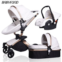 Load image into Gallery viewer, Free Ship Leather 3 in 1 Baby Stroller Two Way Suspension 2 in 1 Stroller EU Safety Car Seat Newborn Bassinet Send Umbrella
