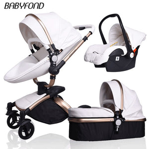 Free Ship Leather 3 in 1 Baby Stroller Two Way Suspension 2 in 1 Stroller EU Safety Car Seat Newborn Bassinet Send Umbrella