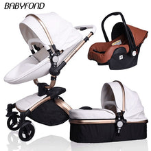 Load image into Gallery viewer, Free Ship Leather 3 in 1 Baby Stroller Two Way Suspension 2 in 1 Stroller EU Safety Car Seat Newborn Bassinet Send Umbrella
