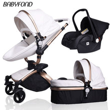 Load image into Gallery viewer, Free Ship Leather 3 in 1 Baby Stroller Two Way Suspension 2 in 1 Stroller EU Safety Car Seat Newborn Bassinet Send Umbrella
