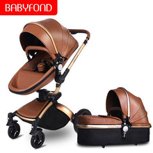 Load image into Gallery viewer, Free Ship Leather 3 in 1 Baby Stroller Two Way Suspension 2 in 1 Stroller EU Safety Car Seat Newborn Bassinet Send Umbrella
