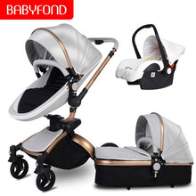 Load image into Gallery viewer, Free Ship Leather 3 in 1 Baby Stroller Two Way Suspension 2 in 1 Stroller EU Safety Car Seat Newborn Bassinet Send Umbrella
