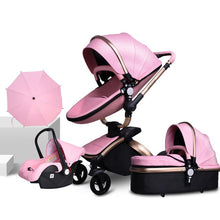 Load image into Gallery viewer, Free Ship Leather 3 in 1 Baby Stroller Two Way Suspension 2 in 1 Stroller EU Safety Car Seat Newborn Bassinet Send Umbrella
