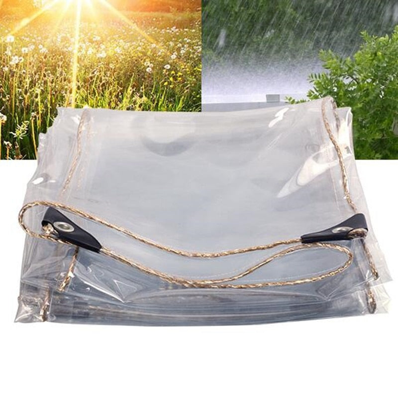 Various Size Transparent PVC Tarp 0.4mm Thickness Rain Sail Tarp Outdoor Waterproof Tarpaulin Customized Size