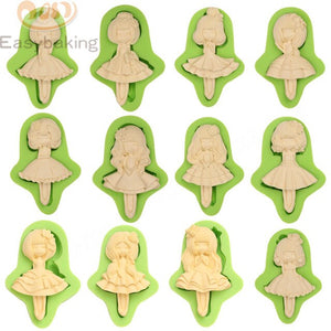 12 Lovely Little Girls Series 3D Silicone Arts Molds Cake Topper Decorating Tools Sugarcraft Mould for Chocolate Candy Clay